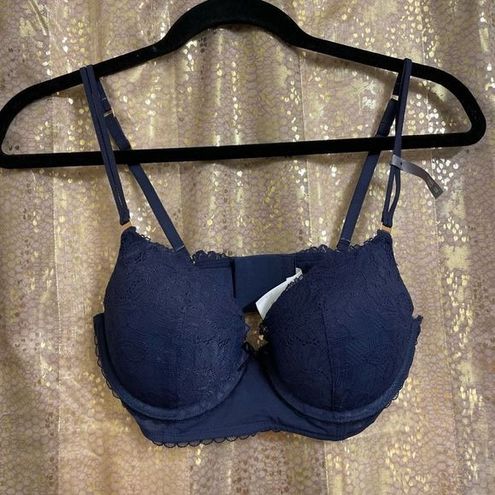 Aerie Navy Blue Real Power Plunge Push Up Sunflower Lace Bra 32D