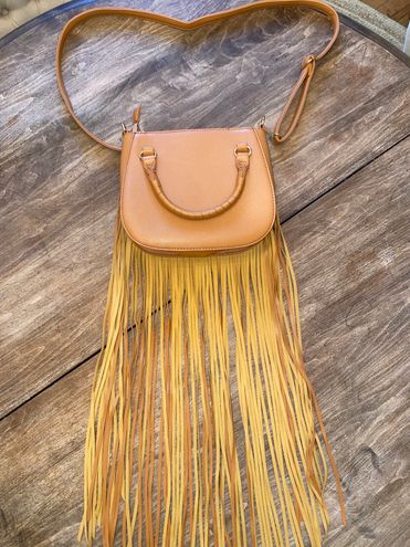 Let's Go West Cognac Fringe Crossbody Bag