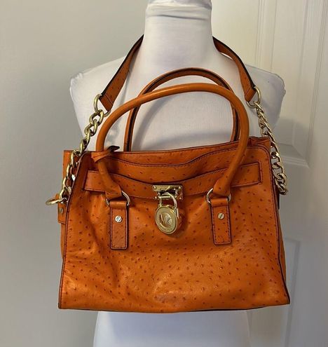 MICHAEL Michael Kors Hamilton Ostrich-Stamped Leather Satchel in