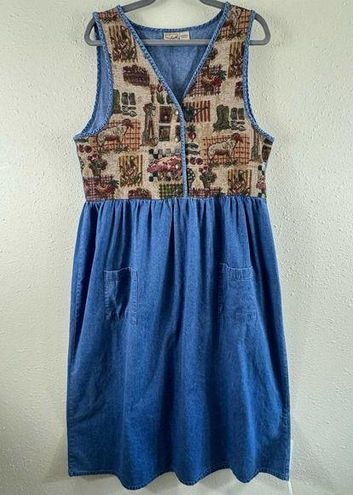 Woolrich Vintage Sleeveless Long Cotton Jean Dress Farm Theme Pockets Size  L Size L - $51 - From Haley