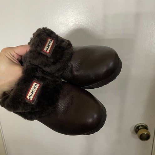 Hunter brown leather sherpa line clog mules size US 10 - $50 - From kay