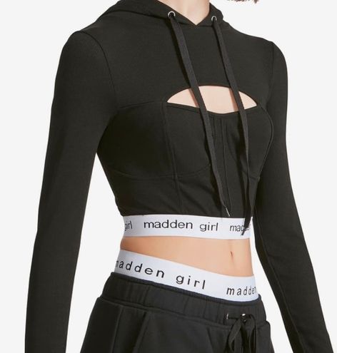 Madden Girl Cropped Corset Hoodie Top w/ Cutout Black - $39 New