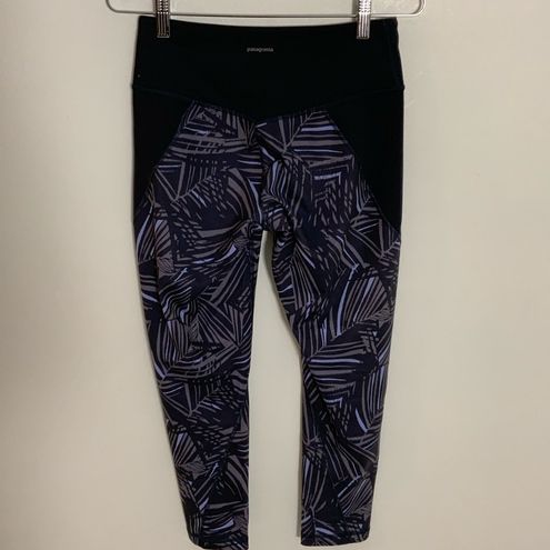 Patagonia Centered Crops Compression Blue Rain Fern Pattern Leggings Size  Small