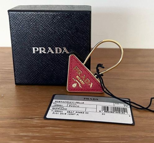 Prada key chain metal and leather - red - $276 New With Tags