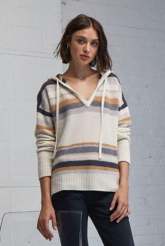 autumn cashmere Striped Honeycomb Stitch Cashmere Hoodie Sweater