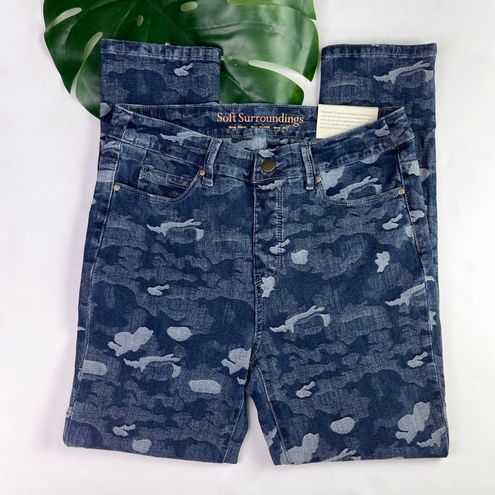 Soft Surroundings 5 Pocket Pull On Legging Pants Jeans Camo Blue Womens  Petite M