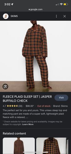 SKIMS Fleece Plaid Top & Pant Sleep Set In Jasper Buffalo Check