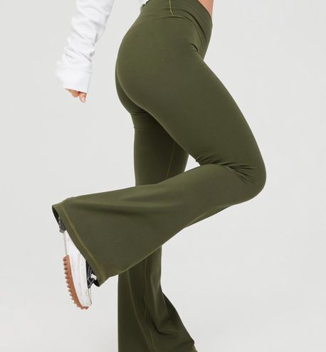 Aerie Green Crossover Flare Leggings