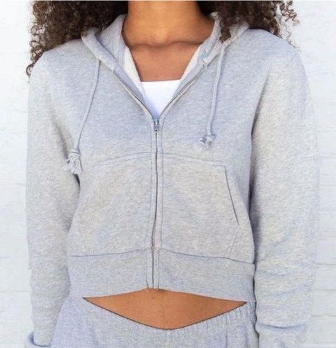 Girls Brandy Melville Crop Zip Up Hoodie, Gray/Blue One Size Fits