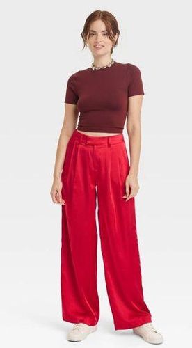 Red Wide Leg Tailored Trouser