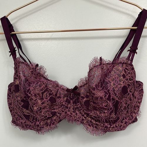 Victoria's Secret lace purple and gold dream, angel wire bra no padding  size 34D - $29 - From Pinkeescloset