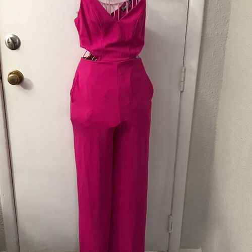 Crystal Sky Side Cut Out Zip Closure p Jumpsuit Size XS NWOT Pink 