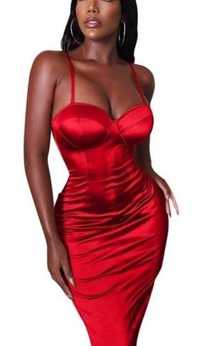 Definitely Baby Red Bustier Bodycon Midi Dress