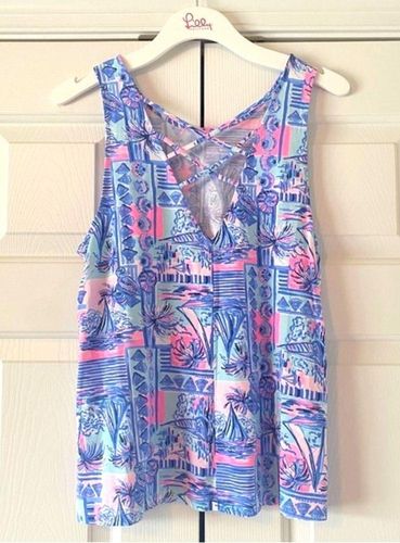 Lilly Pulitzer Kristen Top in Whisper Blue Yeah Buoy, L Size L