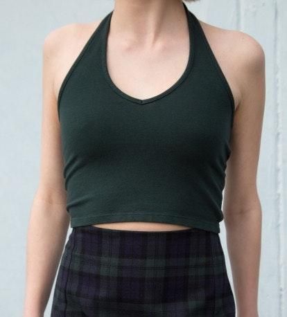 Brandy Melville Shirt Women's One Size Pale Green Cropped Halter Top  Stretch 