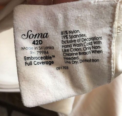 Soma Embraceable Full Coverage Bra Nude Cream 42D Size