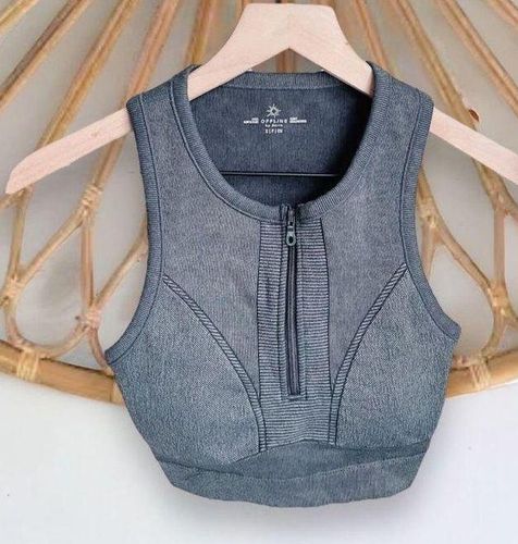 Aerie Offline Seamless Zip Front Sports Bra Charcoal Gray Racerback Womens  Small - $30 - From Audrey