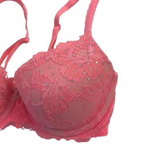 Victoria's Secret Body by Victoria Bra 32D Rhinestones Lined Demi Lace  Peach Size undefined - $14 - From Bal