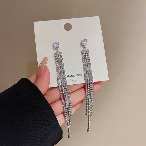 925 Silver Plated CZ Cubic Zirconia Long Dangle Drop Earrings for