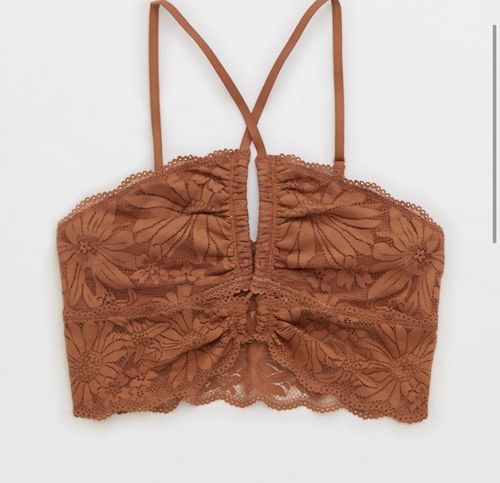 Aerie Tan Brown Lace Racerback Double Layer Wireless Slip On Pull On Bralette  XL - $14 - From Eileen