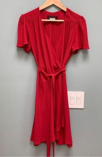 Reformation Penny Wrap Dress - Cherry Red Short Sleeves Medium ...