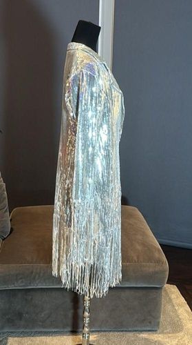 Women's Long Silver Sequined Jacket with Tassels Size XL *READ - $45 - From  Special K