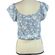 American Eagle  Small Cropped Top Floral Cap Sleeve Button-Up Tie Blue White Photo 4