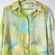Chico's  LARGE Green Floral Boho Blouse Sheer Button Up Long Sleeve Top Shirt Photo 44