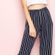 Brandy Melville Navy Blue And White Striped Flowy Pants Photo 2