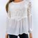 White Long Sleeve Lace Blouse Top, S Photo 1