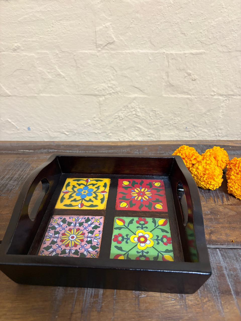 Wooden Tray With Tiles 