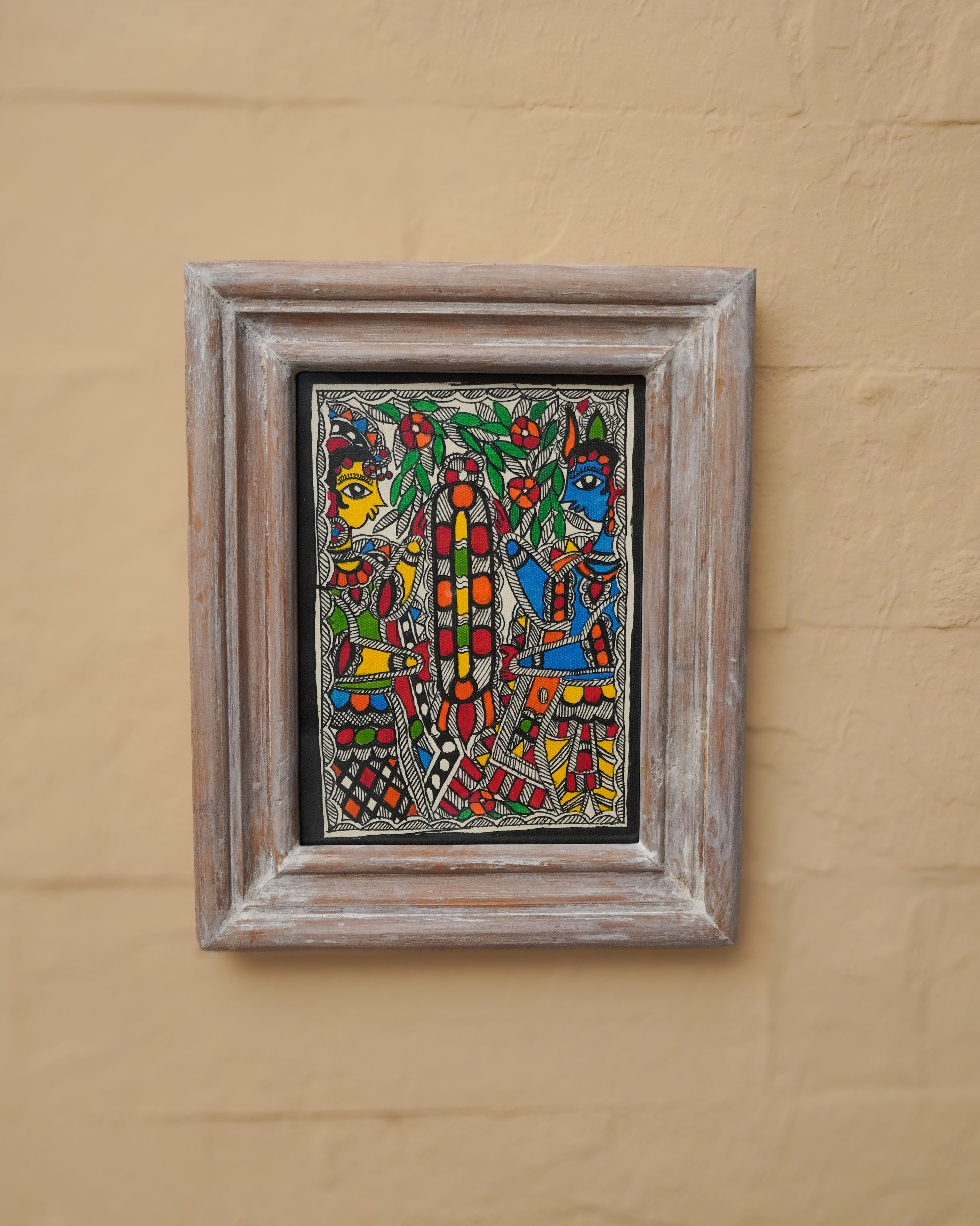 Madhubani Wooden Frame Painting ( RADHA AND KRISHNA)