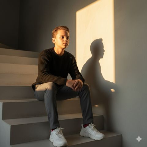 Indonesian man golden light fashion editorial realism