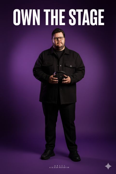 Man's monochrome fashion poster own the stage