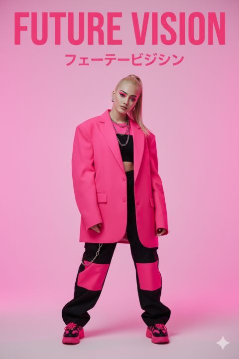 Neon Pink Future Vision Japanese Streetwear Fashion Poster
