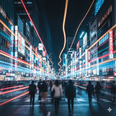 Tokyo street at night high shutter speed light streaks