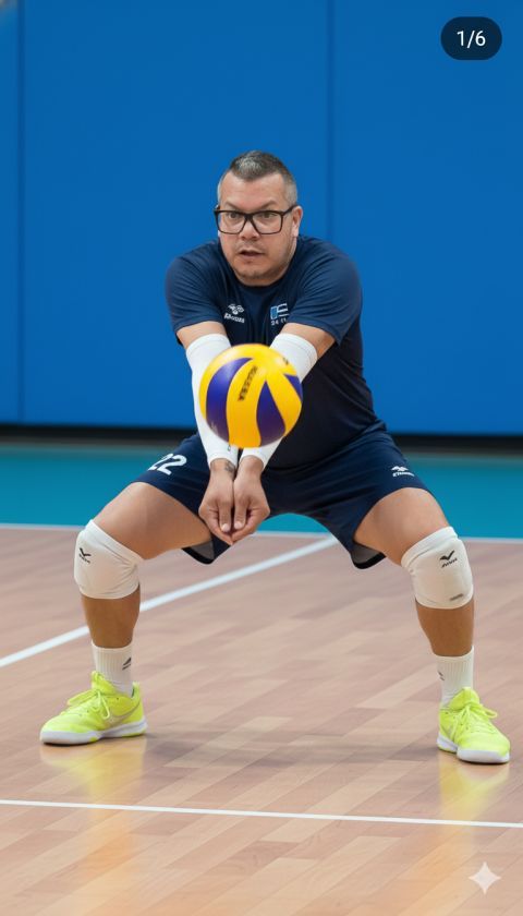 Volleyball player receiving ball with specific face