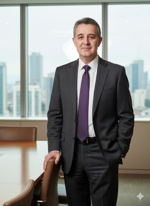 Realistic executive portrait from your photo in a modern boardroom