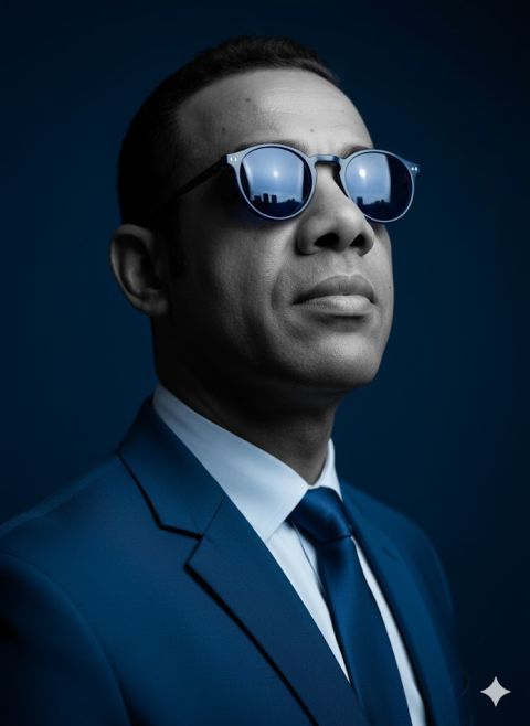 Sophisticated middle-aged man elegant blue suit portrait