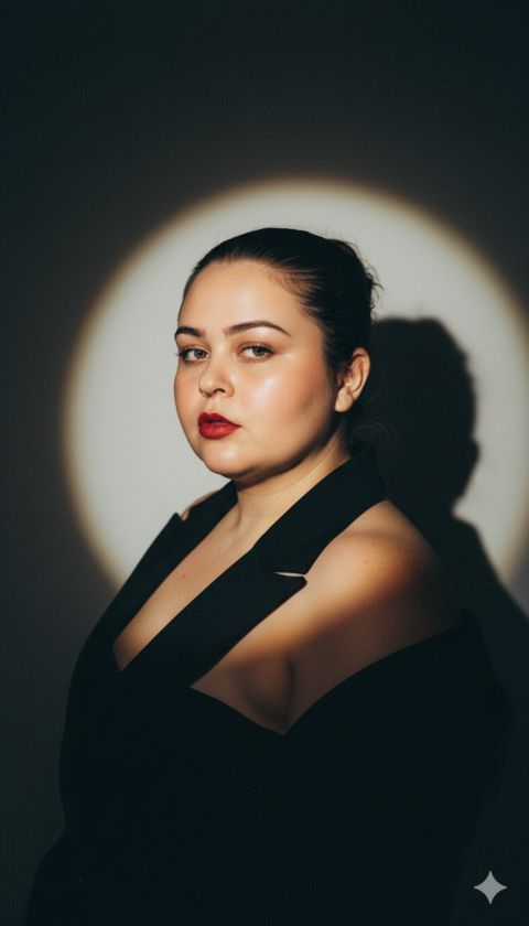 Ultra Realistic Young Woman Black Suit Red Lips Cinematic Portrait