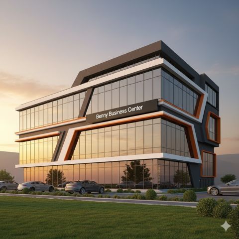 Futuristic Benny Business Center sunset architectural rendering