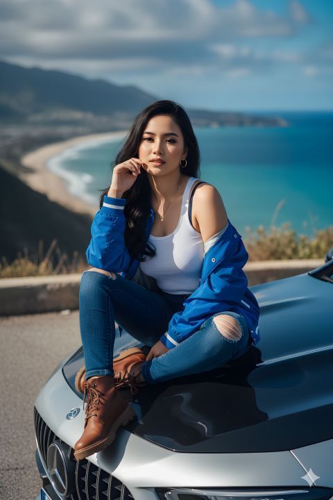 Indonesian model 8K cinematic portrait AMG GT Mercedes