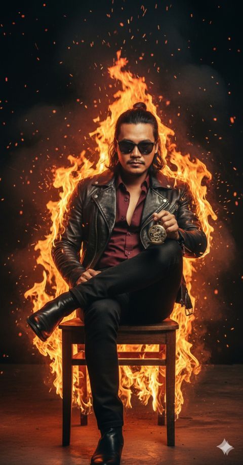 Man in Flames Serious Expression Pocket Watch Vintage Cinematic