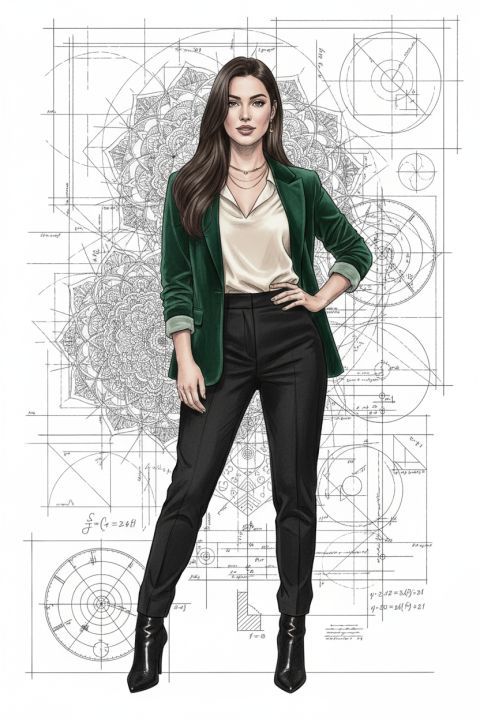 Elegant woman blueprint art realistic ink sketch