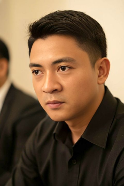 Detailed portrait serious pensive introspective gaze Rembrandt lighting