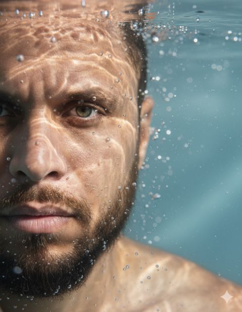 Underwater Face Portrait Left Half Sharp Focus Cinematic Lighting