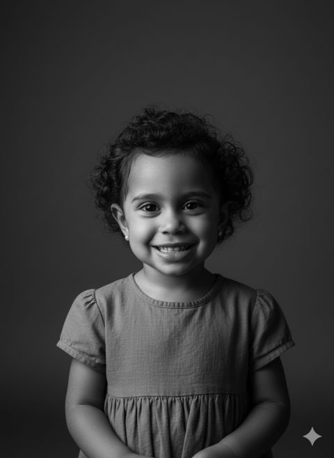 Hyperrealistic Black White Girl Vintage Dress Studio Portrait