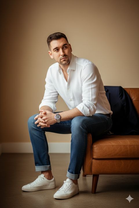 Fashion editorial portrait AI edit with specific styling