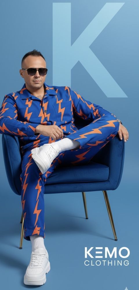 Modern Ad Handsome Man Royal Blue Armchair Cobalt Outfit