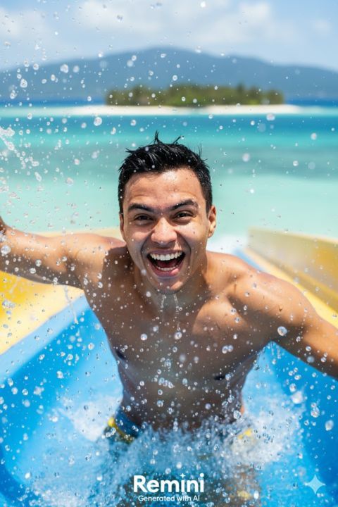 Hiper realista retrato pessoa toboágua mar diversão foto fiel